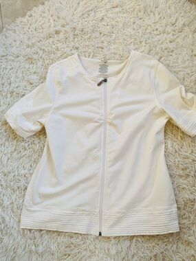 Danskin White Shorty Robe Zip Front Lounge Top Coverup XL